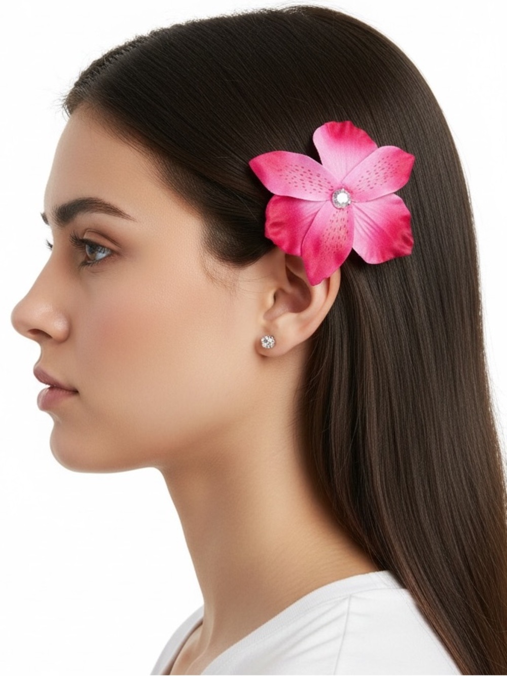 Hot Pink Orchid Floral Flower Aurora Borealis Rhinestone Alligator Hair Clip
